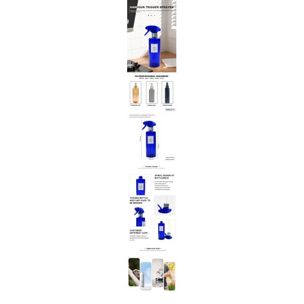 500ml Blue plastic cylindrical smooth with blue Spary for Spray Bottle