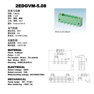 5.08mm Pitch PCB Plug-in Screw Terminal Blocks Plug Straight Pin Header with