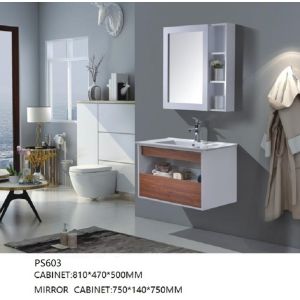 China Ceramic Basin PVC Bathroom Cabinet with Mirror on sale