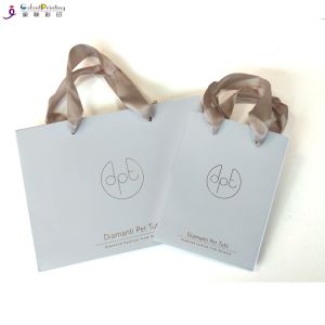 China Biodegradable Ribbon Handle Shopping Bags Custom Printed Paper  Glossy Lamination on sale