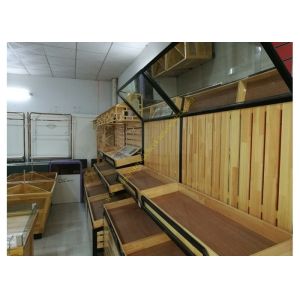 SGS Supermarket Wooden Retail Display Shelves Single - Sided Electrostatic Spray