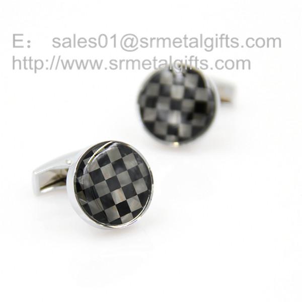 Quality 18mm glass top mother of pearl round cufflinks, plaid mother of pearl cufflinks in stock, wholesale