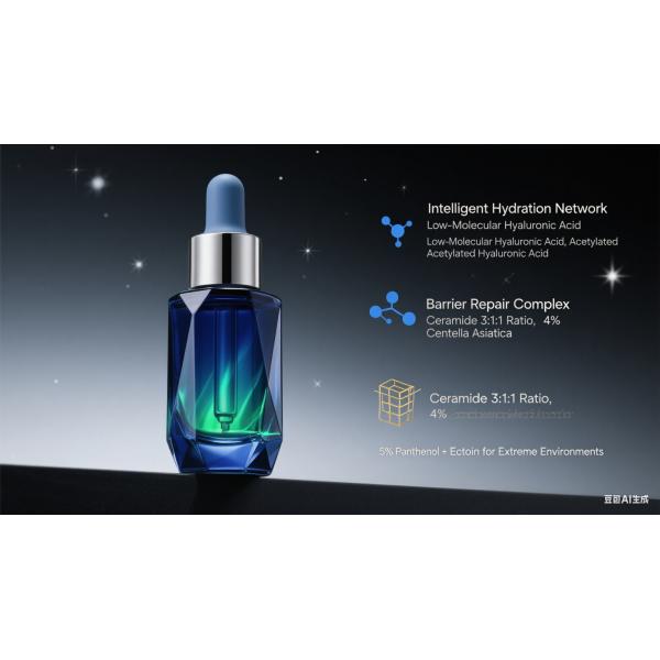"Aurora Barrier Repair Essence: Deeply hydrates and strengthens the skin base, soothing and stabilizing the base essence"