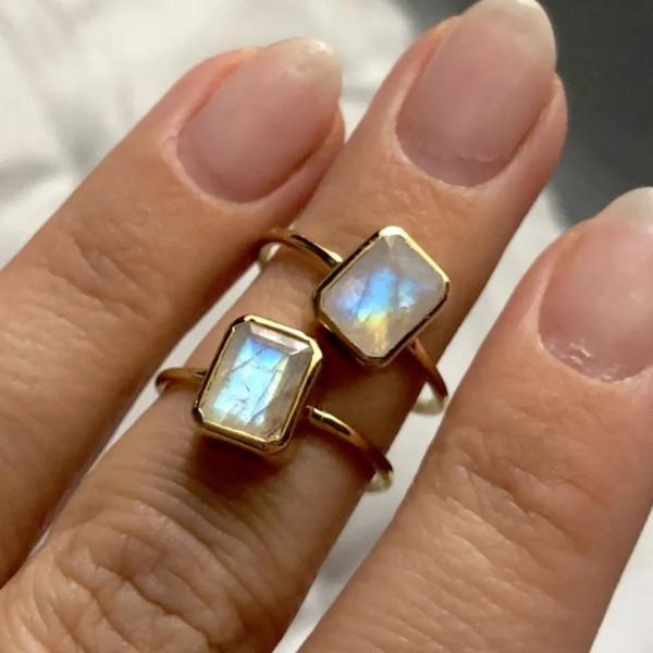Unique Solid 925 Sterling Silver 18K Gold Plated Ring Large Moonstone Ring Fine Design Factory Jewelry