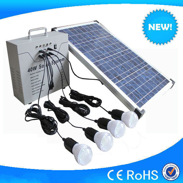 High efficiency 40w solar system with 4pcs 3w led light for home, mini home