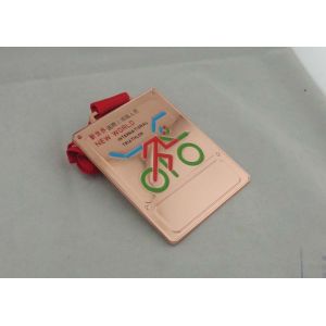 Copper Ribbon Medals With Printing Ribbon And Soft Enamel For Triathlon Medal