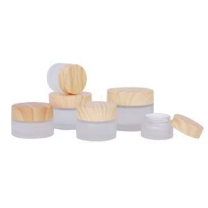 Cheap Skin Care Custom Cosmetic Jars Packaging White Forsted With Bamboo Lid for sale