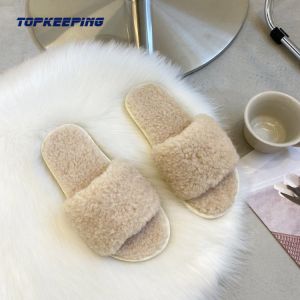 Scandinavian Style Womens Faux Fur Slides ODM Acceptable