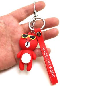 Soft Touch PVC Plastic Custom 3D Bear Figure Key Chain Waterproof Use In