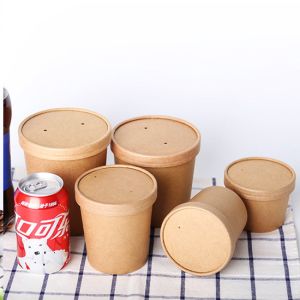 Kraft Paper Soup/Hot Food Cup with Vented Lid Disposable Paper Soup Containers |