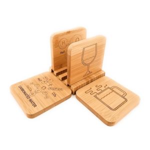 square shape with 4 set bamboo coaster set cup holder for multifunctional and
