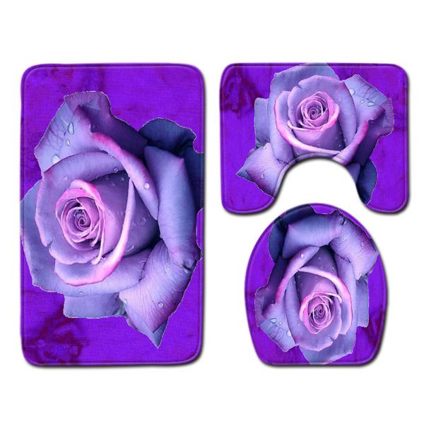 Rose Pattern Toilet Mat Set Polyester Fiber Toilet Lid Cover Set