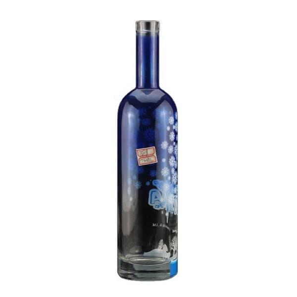 Quality Fancy Screen Printing Round Shape Blue Vodka Bottle for Industrial of Liquor and Gin wholesale