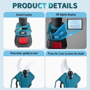 Electric Pruning Shears 40mm Cordless Electric Scissor Profesional Lithium-Ion