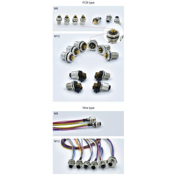 M12 A Code Waterproof Connector 3-17 Pin IP67/IP68 DIN Panel Mount