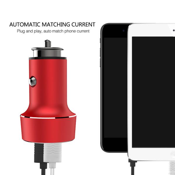 3.1A Dual USB CAR CHARGER with Voltage Monitoring Aluminum Alloy Multi colors to