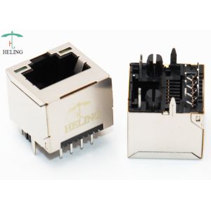 One Port Vertical RJ45 Jack PCB Mount , Customized Female LAN Cable Jack