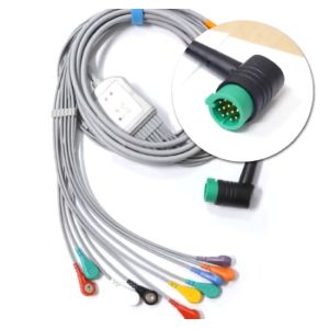 Round Wire Ecg Electrode Cable One Piece 3 Lead Patient Cable With Leads