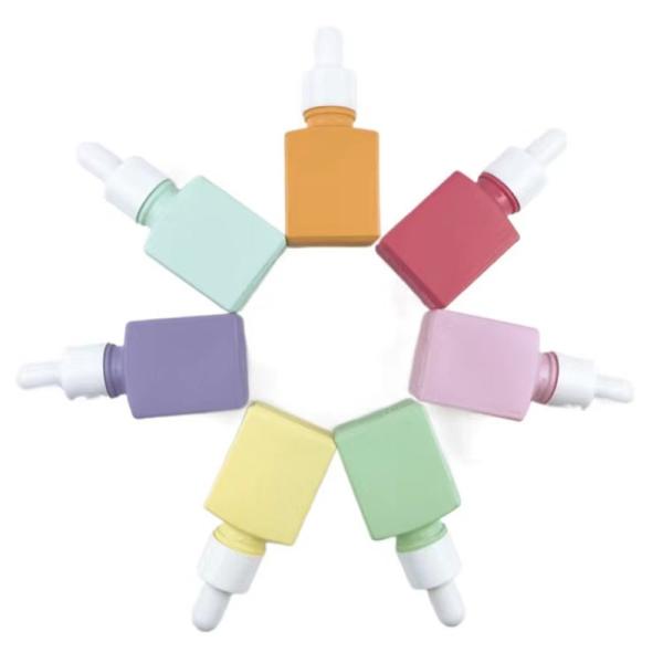 Quality Square 15ml Glass Dropper Bottle Macaroon Frosted Color Serum Cosmetic Luxury wholesale