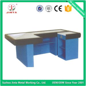 Yellow Supermarket Checkout Counter With Conveyor Belt OEM