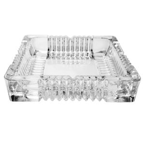 Square Glass Cigarette Ashtray 205mm 8 Inch Dia Cut Patterns For Easy Grasping