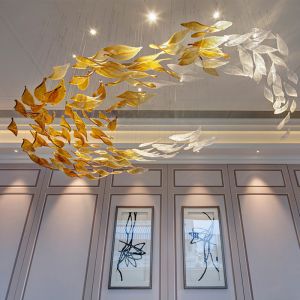 Modern Vivid Gold Shade Project Murano Glass Feather pendent light chandelier(WH