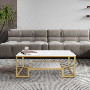 Luxury Stone Coffee Table Black Powerd Coating Minimalist Marble Tea Table