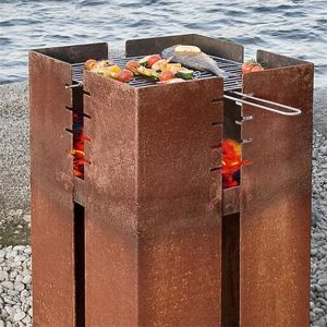 Decorative Square Corten Steel Fire Pit And Grill