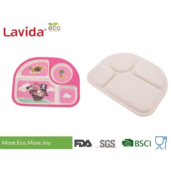 Unbreakable 4 - Compartment Kid's Bamboo Fiber Tray Cartoon Sea Rover And Pirate Pattern