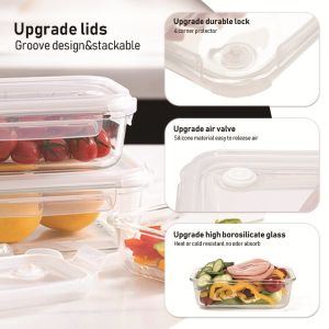 Borosilicate Glass Food Container with Vented 4 Lock PP Lid