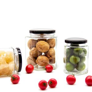 Different Sizes Transparent Sealed Storage Container Empty Hexagon Glass Jar For
