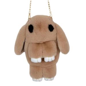 Cheap Light Brown Slung Plush Rabbit Backpack Rex Rabbit Bunny Plush Bag for sale