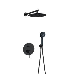 Brass Annular Knurl Handle Rain Shower Head And Faucet Concealed In Wall Matt