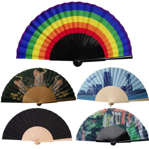Quality Wooden Folding Fabric Handheld Fans Craft with Drawstring Organza Bags wholesale