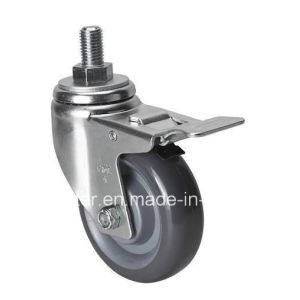 China 4 100mm Medium 150kg Threaded Brake PU Caster 5044-76 with Long Lasting Ball Bearing on sale