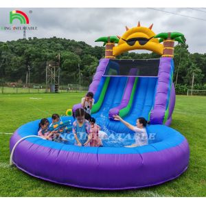 Double Lane Inflatable Water Slide Combo With Pool Obstacle To Climb Inflatable