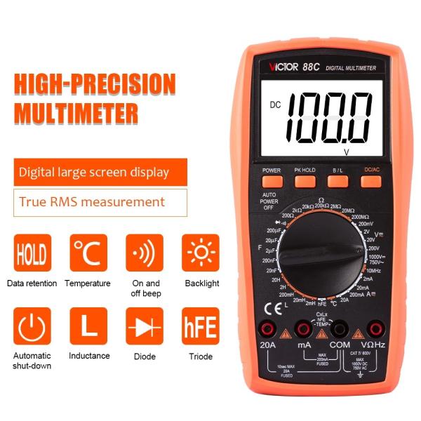 Quality VICTOR 88C Manual Range Digital Multimeter 1999 Counts With True RMS 1000V/20A AC DC With Temperature Frequency wholesale