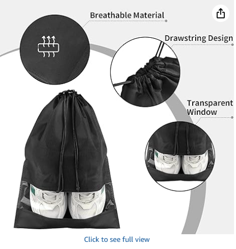 Large Travel Shoe Bags - 5 Pcs with Clear Window, Non-Woven Drawstring, 12.6" X