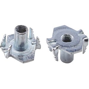 Carbon Steel 4 Pronged Tee Nut , M5 - M10 T Nut Inserts Zinc Plated Finish
