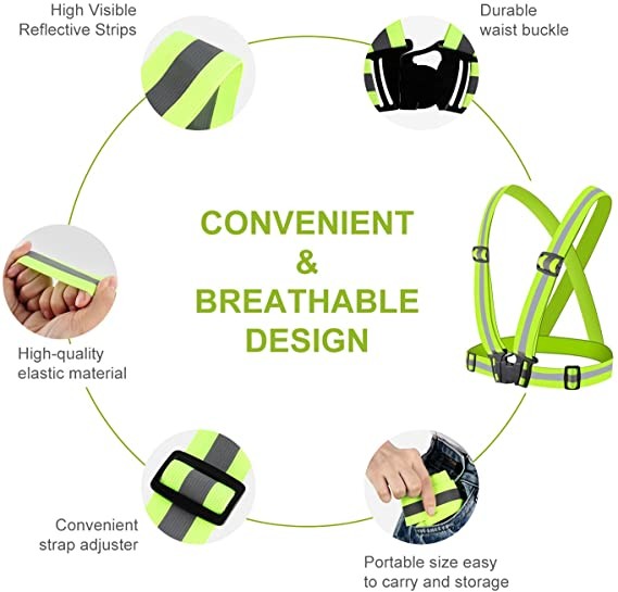 Bicycle Custom Embroidered Reflective Belts Fluorescent Yellow Stretch Vest