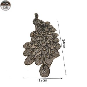 Cheap Handmade Pearls Custom Cloth Badges , Gold Rope Peacock Patches For Dresses for sale