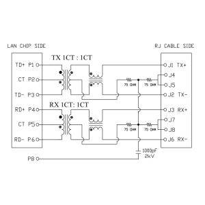 7498011122AR Sunk PCB RJ45 Low-Profile Magnetic Jack 10/100Base-T W/LEDs