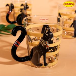 Black Cat Heat Resistant Borosilicate Glass Cup With Handle
