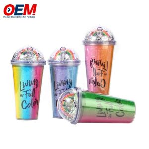 Factory custom PP Double Wall Cup With Straw OEM Plastic Cup Cute Bear Water Cup