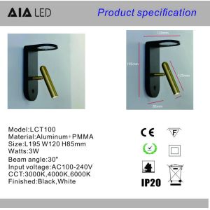 With wall lights adjustable angle bedside reading light bed hotel headboard wall