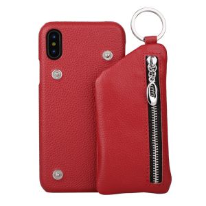 Phone accessory for iPhone 8 Leather Wallet Case, lichi genuine leather case for