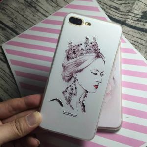 Cheap PC+TPU Silk Skin 3D Relief Painting Elegant Lady Face Pattern Cell Phone Case Back Cover For iPhone 7 6s Plus for sale
