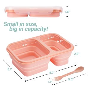 2 Compartments Collapsible Lunch Containers With Lid Lunchbox With Utensils