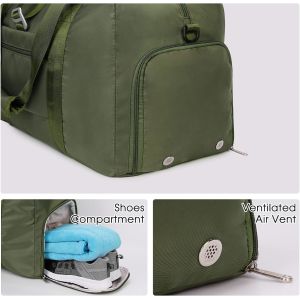 Green Portable Overnight Weekender Bag Gym Duffel Bag With Wet Pocket Shoes