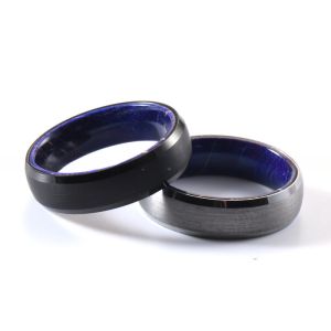 China Gender Unisex Stylish Jewelry Gift Classic 6mm Beveled Tungsten Ring Black or Silver Plated with Blue Purple Wood Inside on sale
